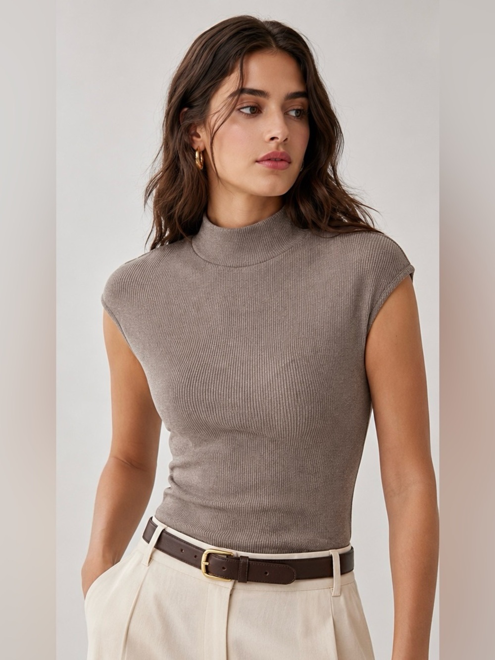 ZARA Ribbed Mock Neck Knit Top – Size S – NWT 🤎